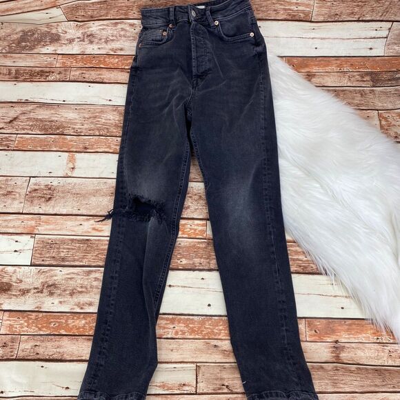 Free People Women's Zuri Mom Jeans Sz 26 Dusty Roads Black Button Fly High Rise - Picture 3 of 9